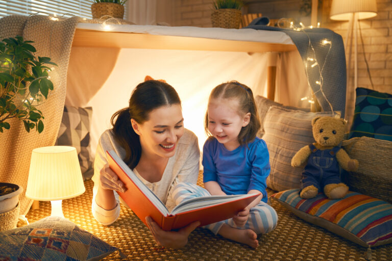 Mom and child reading a book